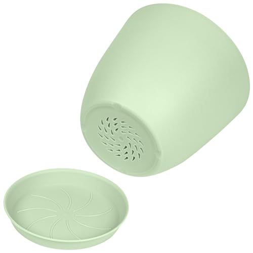 FORAGIFT 16 Pack 15cm Plastic Plant Pots for Indoor Flower Pots, Heavy Duty and Stylish Plant Pots for Indoor Plants with Drainage Holes and Tray for Plants, Flowers, Green