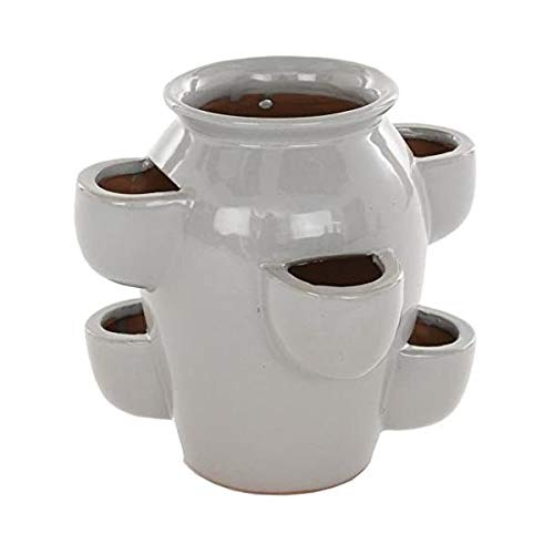 Gardenesque Tiered Planter, Succulent and Herb Plant Pot, Ceramic with Drainage Hole for Indoor and Outdoor Use, Grey - Small, H25 x W27cm