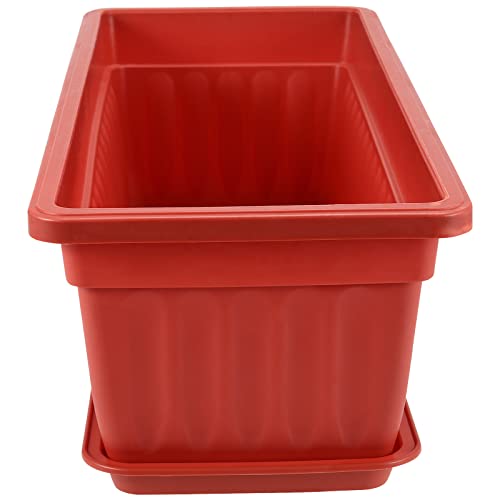 PINGEUI 6 Pack 43cm Plastic Window Box Planter, Rectangular Windowsill Countryside Flower Box Planter, Vegetable Growing Containers with Trays and 30 PCS Plant Labels, Terracotta Color