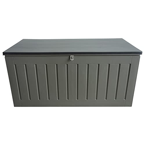 Olsen & Smith 830L Extra Large XL Outdoor Garden Storage Box - Weather Resistant Heavy Duty Garden Box Wood Effect with Padlock - Massive Capacity Storage Chest for Tools Cushions Toys & More, Grey