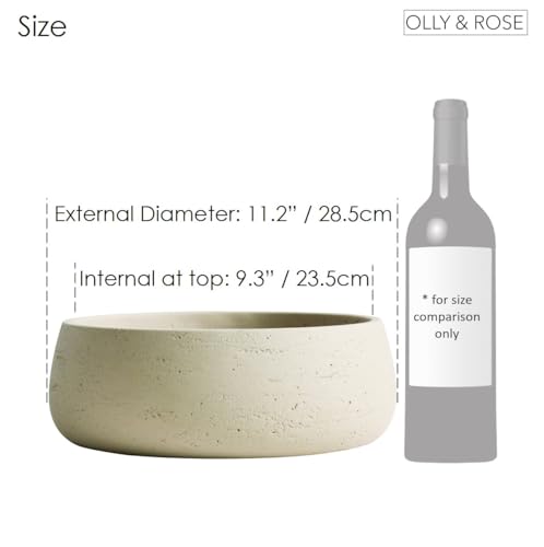 Olly & Rose Ivory Home Decor Ceramic Planter Bowl - Shallow Indoor and Outdoor Plant Pot - Decorative Flower Pot and Garden Bowl (28.5cm)