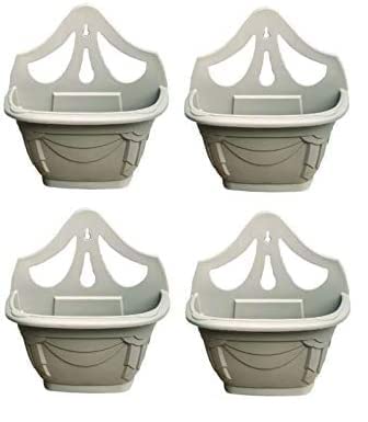 Venetian Wall Hanging Planter Plant Flower Pots Wall Fence Sturdy Strong Plastic Pot Indoor Outdoor Decorative Home Office Garden Special In TAUPE Color (Pack Of 4)
