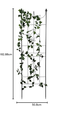 OUTOUR Larger Garden Trellis Plant Support Wire Lattice Grid Panel Stake Fence, 72"x20", for Climbing Plants, Potted Vines Vegetables Vining Flowers Ivy Roses Clematis, Lawn Backyard Patio, Black