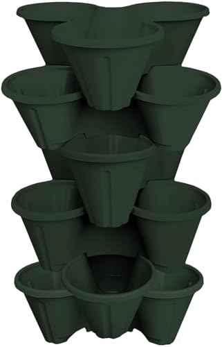 Muddy Hands 6 x Strawberry Planter Trio Stacking Stackable Outdoor Garden Flower Herb Plastic Plant Pot (Green)