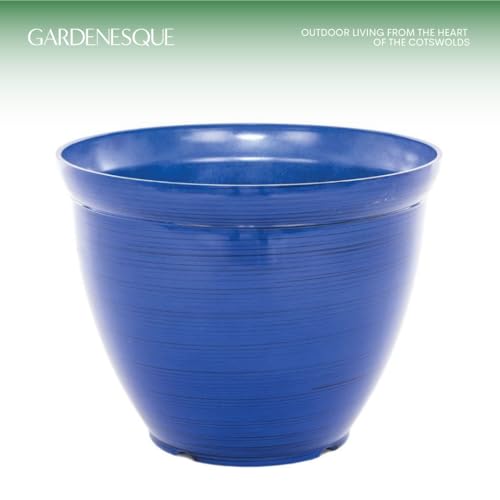 Gardenesque Feather Recycled Plastic Garden Pot Planter with Drainage Holes | Lightweight, UV Resistant & Frostproof | 38cm | Blue