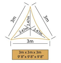 Kookaburra 3m Triangle Water Resistant Garden Patio Sun Shade Sail Canopy 96.5% UV Block with Free Rope (Sand)