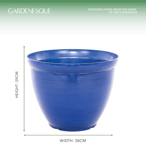 Gardenesque Feather Recycled Plastic Garden Pot Planter with Drainage Holes | Lightweight, UV Resistant & Frostproof | 38cm | Blue