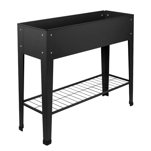 Harbour Housewares Elevated Raised Garden Bed with Legs & Storage Shelf - Anthracite - 1x Metal Raised Bed Galvanised Steel Planter Box for Growing Outdoor Plants, Vegetables, Flowers and Herbs