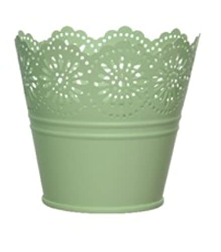 Kaemink Summer Bulb/Flower Plant Pot/Metal Planter - Ditsy Floral Cutout Detail - 10.5 cm - (Green)