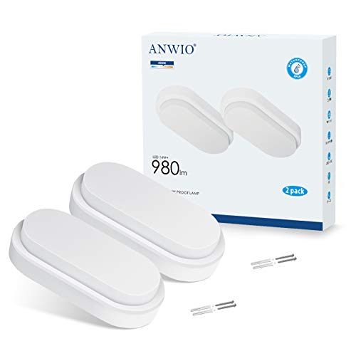 ANWIO 14W Bulkhead Light Led Outdoor,led Oval Porch Sconce Lighting,Outside Led Lights Mains Powered,Led Bulkhead Wall Light,980LM,4000K Natural White Bulkhead Light Sanwio Wall Lights(2 Pack)