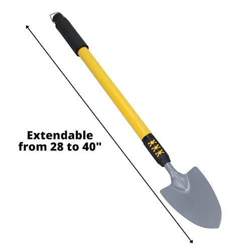 Garden Mile Telescopic Hand Held Trowel Cushioned Grip Handle with Hanging Hole Garden Tool Handy Digging Gardening Carbon Steel Head Indoor Outdoor Planting Patio Allotment Extends from 28" to 40"