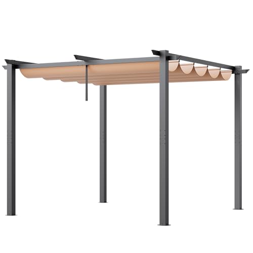VEVOR 10'x10' Outdoor Retractable Pergola with Canopy, Aluminum Pergola with Retractable Canopy, Modern Style, Sun Shade for Patios, Gardens, Decks, Backyards (Beige)