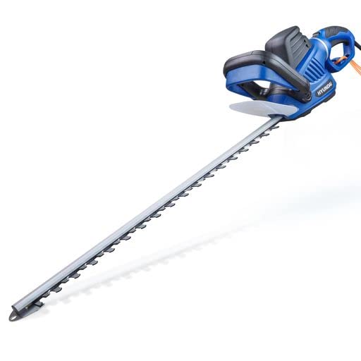 Hyundai 680w 610mm Corded Electric Hedge Trimmer Pruner, Rotatable Handle, 10m Power Cord, Handle Branches Up to 24mm in Diameter, 4.14kg, 3 Year Warranty