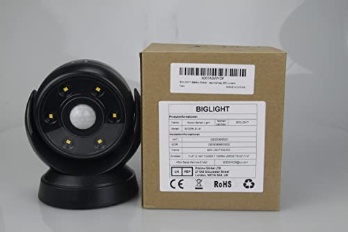 BIGLIGHT Battery Motion Sensor Spotlight Wireless Floodlight Outdoor Front Door Security Spotlight Waterproof Compact Spotlight Rotatable Wall Down Light for Driveway Hallway, 200 Lumens