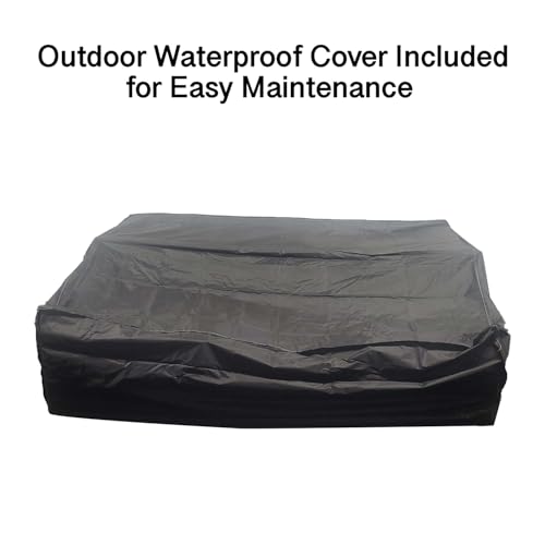 COZYBRITE Garden Corner Sofa Rattan Furniture Set 4 Seater Patio Outdoor Lounge Settee with Glass Coffee Table & Cover All-weather SFS066 (Mix Brown Rattan-Brown Cushion)