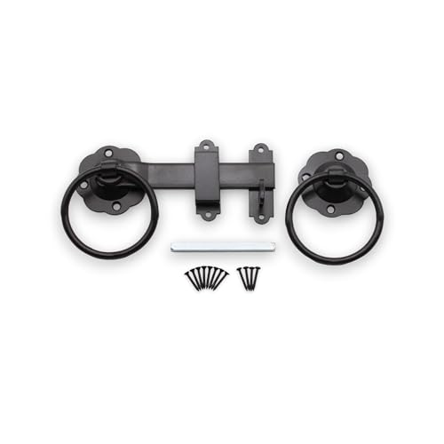 Infinity Decor Heavy Duty Epoxy Black 6" 150mm Plain Ring Gate Latch Set – Garden Gate Shed Latch Catch Set Ideal for Wooden Gate and Garage Doors