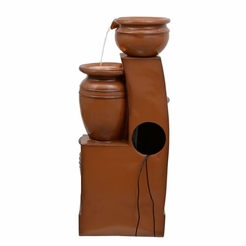 Teamson Home 28.7" 4-Tier Cascading Bowl Solar Powered Water Fountain for Outdoor Living Spaces, Terracotta
