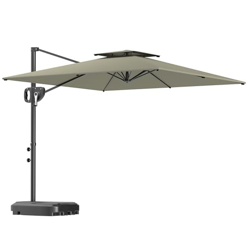 Outsunny 2.5m Garden Cantilever Parasol with Fillable Base, Up to 40kg, Double Top Garden Parasol, Square Overhanging Patio Umbrella with Crank Handle and Tilt for Outdoor Sun Shade, Light Grey