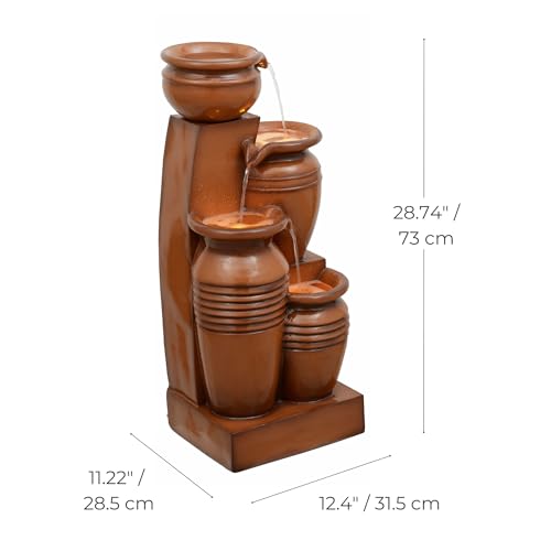Teamson Home 28.7" 4-Tier Cascading Bowl Solar Powered Water Fountain for Outdoor Living Spaces, Terracotta