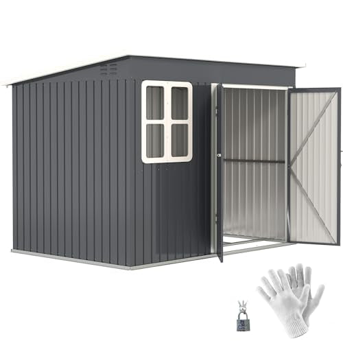 Outsunny 8.5 x 6ft Storage Shed Galvanised Steel Garden Shed, Metal Shed with Foundation Kit, Window, Lockable Wide Doors and Air Vents for Outdoor Patio, Dark Grey