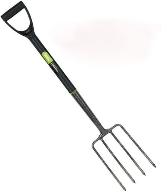 HMIR 4 Tines Garden Fork Heavy Duty, Steel Carbon Garden Hand Fork, Plastic D Handle Ladies Garden Fork, Gardening Fork (102.5 L x 21.5 W x 14.5 H cm) _Black & Grey
