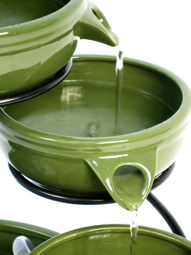 Primrose 55cm Green Solar Powered Ceramic Jug & Bowl Outdoor Water Feature with Battery Backup and LED Lights