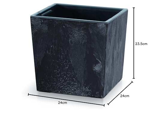 URBNLIVING Medium Square Modern Concrete Look Planter Flower Plant Pot Indoor Outdoor Garden Decor Contemporary D24cm xH23.5cm (Anthracite)
