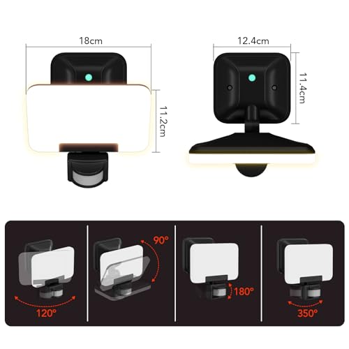 OREiN Security Lights Outdoor Motion Sensor, 24W Warm/Cool White Adjustable 2800 Lumen PIR Motion Sensor Floodlight, IP65 Waterproof, Outside Light Mains Powered for Garden, Patio, Backyard