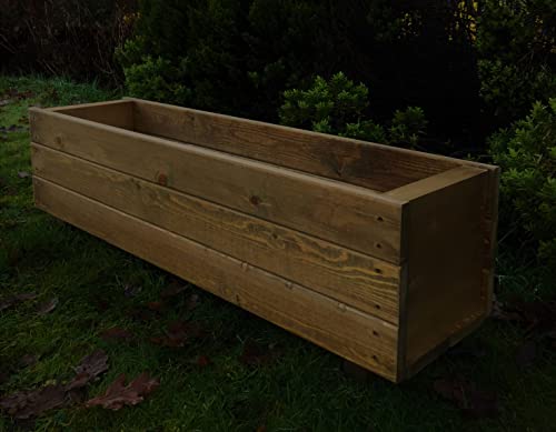 Wooden Garden Planter Flower Plant Pot Basket Trough Outdoor Timber Long Rectangular Large Herb Planter Boxes Brown Wood Stain Finish