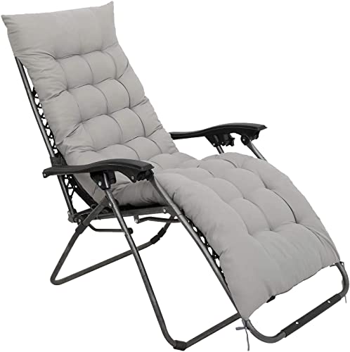XEO HOME 2pcs Sun Lounger Chairs with Cushions Padded Set of 2 Zero Gravity Reclining Foldable Chair Portable Garden Camping Thick Comfortable Non-Slip Relaxer (Black With Beige Grey Cushions)