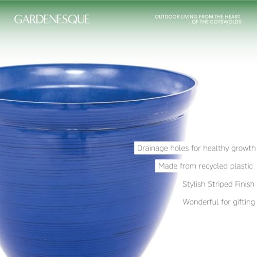 Gardenesque Feather Recycled Plastic Garden Pot Planter with Drainage Holes | Lightweight, UV Resistant & Frostproof | 38cm | Blue