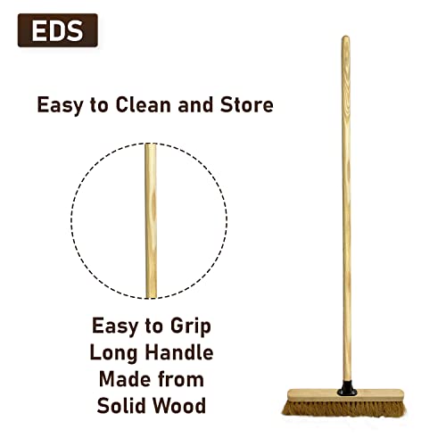 EDS 18” Soft Broom Indoor & Outdoor Sweeping Brush with Wooden Handle Natural Coco Bristles for Floor Room Kitchen Warehouse Lightweight & Durable Floor Brush (Pack of 1)