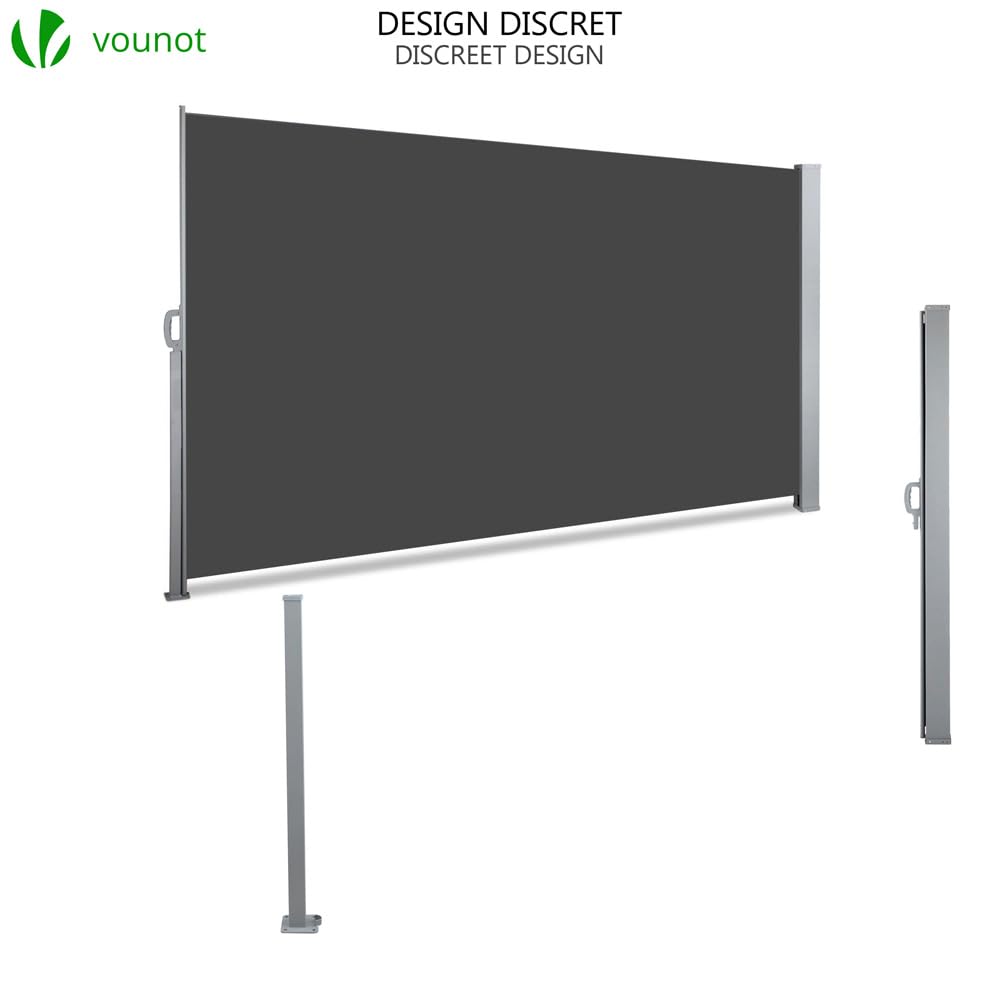 VOUNOT Retractable Side Awning, Outdoor Privacy Protection Screen for Garden, Balcony, Terrace, 160 x 300 cm, Dark Grey