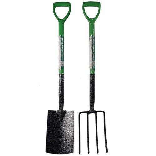 2 Piece Digging Shovel & Fork - Steel Gardening Soil Spade Garden Farm Set Handle | Cultivating All Types Of Soil | Garden Pitchfork Tool For Gardening & Digging | Strong, Durable & Rust Resistant