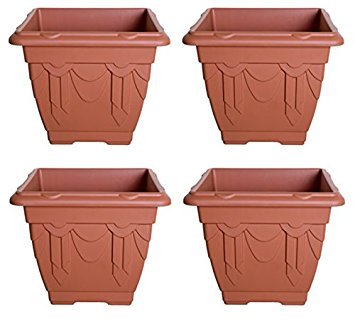 Set of 4 Terracotta Square Venetian Pot Decorative Plastic Garden Flower Planter 30cm