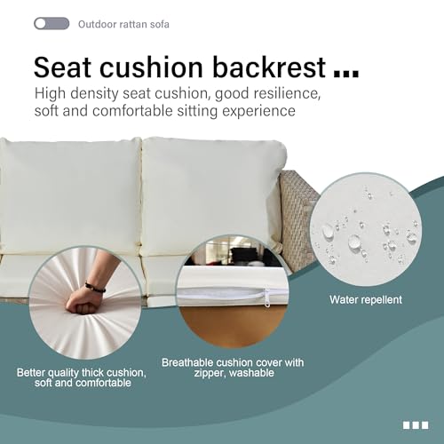 Aweather Rattan Garden Furniture Set with Fire Pit Table 3 Pieces Outdoor Sectional Sofa Set, CSA Certification, All Weather Wicker Patio Conversation Sets for Garden, Poolside, Backyard