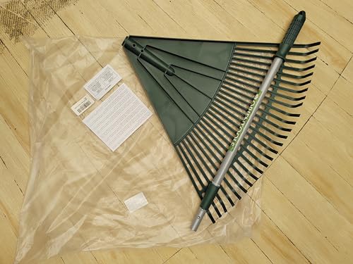 ORIENTOOLS Garden Leaf Rake, Adjustable Lightweight Steel Handle, Comfortable Grip Handle, Plastic Head，Poly Shrub Rake,26 Tines,110 to 168cm (Silver Handle)