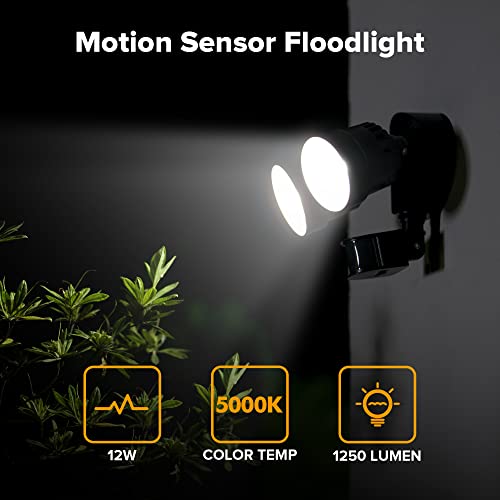LUTEC Security Light Outside Lights with Sensor Outdoor Wall Lights Integrated Twin Heads Flood Light, Exterior for Yard Black 5000K 1250LM