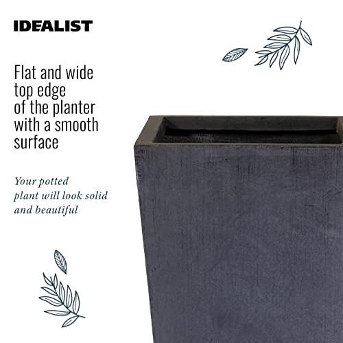 IDEALIST Set of 2 Small 50.5cm Tall Planter for Garden | Dark Grey Reinforced Stone Tapered Square Planter | Outdoor Pots with Drainage Holes L24.5 W24.5 H50.5 cm, 18 litres