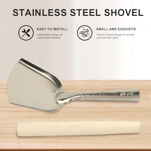 Fireplace Ash Shovel, Long Handle Fire Pit Shovel, Pizza Oven Cleaner with Wooden Handle, Fireplace Trowel Charcoal Grill Ash Rake Gardening Fireplace Tools, for Household Camping Kicthen