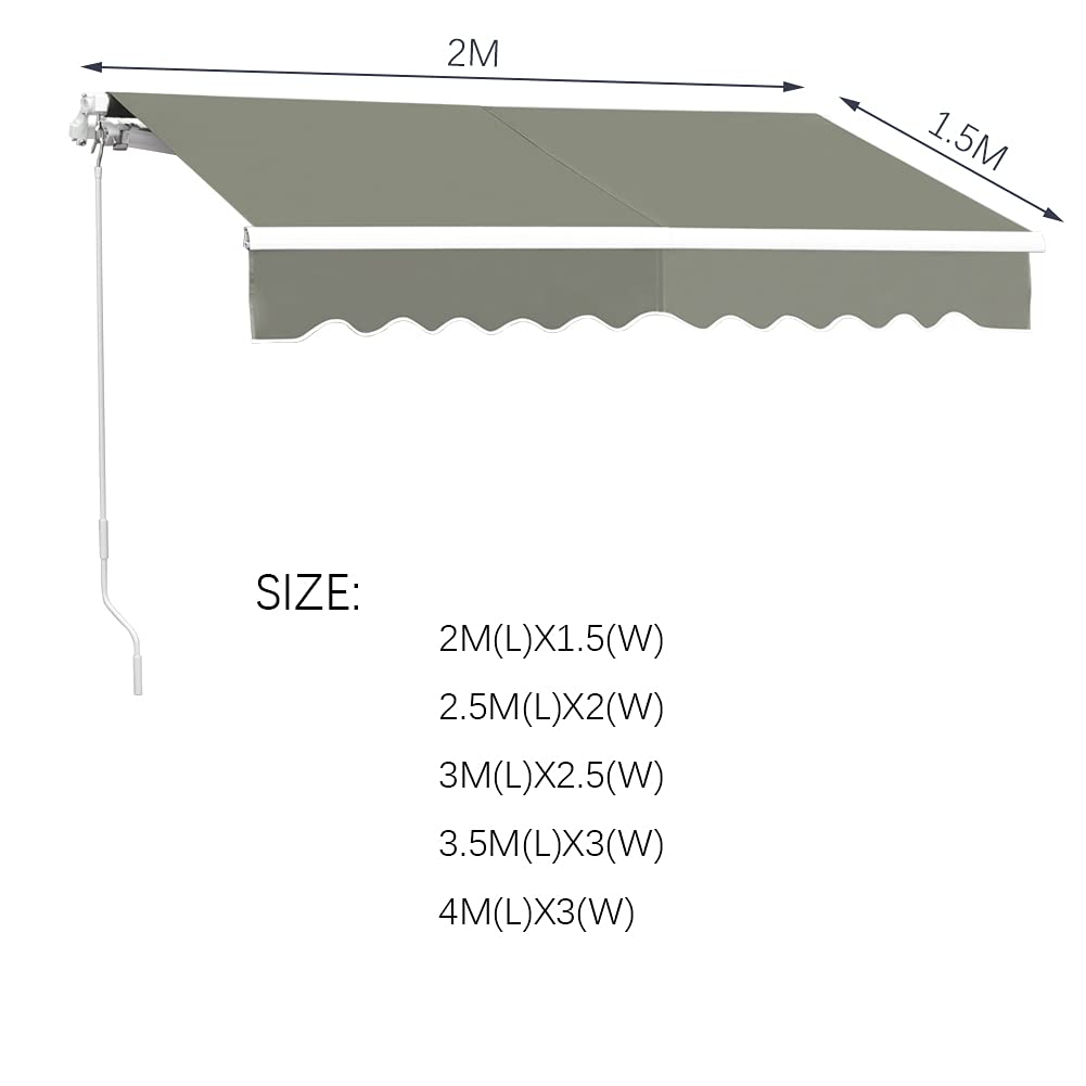 The Fellie DIY Manual Garden Awnings Patio Awning Retractable Canopy Outdoor Sun Shader, 4m x 3m, Grey