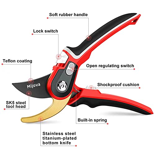 Garden Shears, Secateurs for Gardening Heavy Duty with High Carbon Steel Blades, Best Garden Pruner Scissors, Professional Gardening Hand Tools, Pruning Shears for Plants, Hedges and Flowers