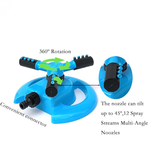 MMSGA Oscillating Sprinkler, Blue, 360 Degree Rotation Garden Watering System, Sprinklers for Yard & Kids, Premium Quality & Anti-Leak Design