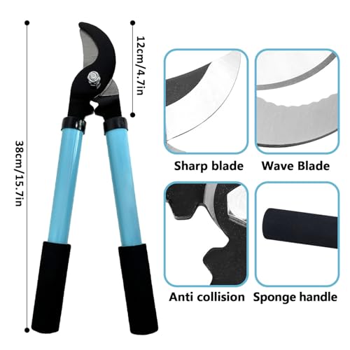 HAISHANG Bypass Loppers, 38cm Branch Lopper with Hardened Steel Blade and Non-Stick Coating, Effortless Garden Tree Trimmer, High-Capacity Tree and Branch Cutter for Efficient Gardening