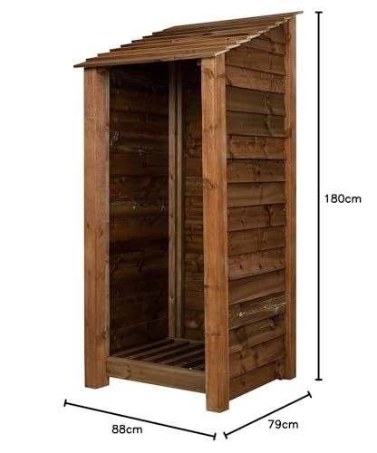 Arbor Garden Solutions wooden log store 6ft, firewood storage (W-79cm, H-180cm, D-88cm), brown finish (Without kindling shelf)