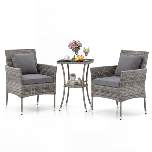 GiantexUK 3-Piece Rattan Bistro Set – Grey