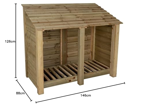 Wooden log store 4ft (W-146cm, H-126cm, D-88cm), natural finish (Without kindling shelf)