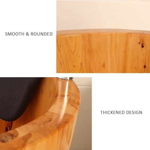 ZCBYBT Mobile Spa Deep Soaking Tub Japanese Style Solid Wood Soaking Tub Free Standing Wooden Bathtub with Armrest,140cm