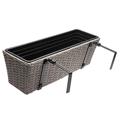 CASARIA® Set of 2 Flower Boxes | Weatherproof Rattan | Hangable with Mounting Brackets | Floating Planters Balcony | Windowsill | Railing | Gate | Fence | 60x20x19cm | 11 L | Cream