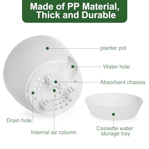 IWTTWY Self Watering Plant Pot Set Pack of 3, 15cm Clear Plastic Flower Pots, Planters for Indoor with Drainage Maintains, Seed Seedling Pots for Orchid, African Violet, Rose, Tulips (White - Clear)